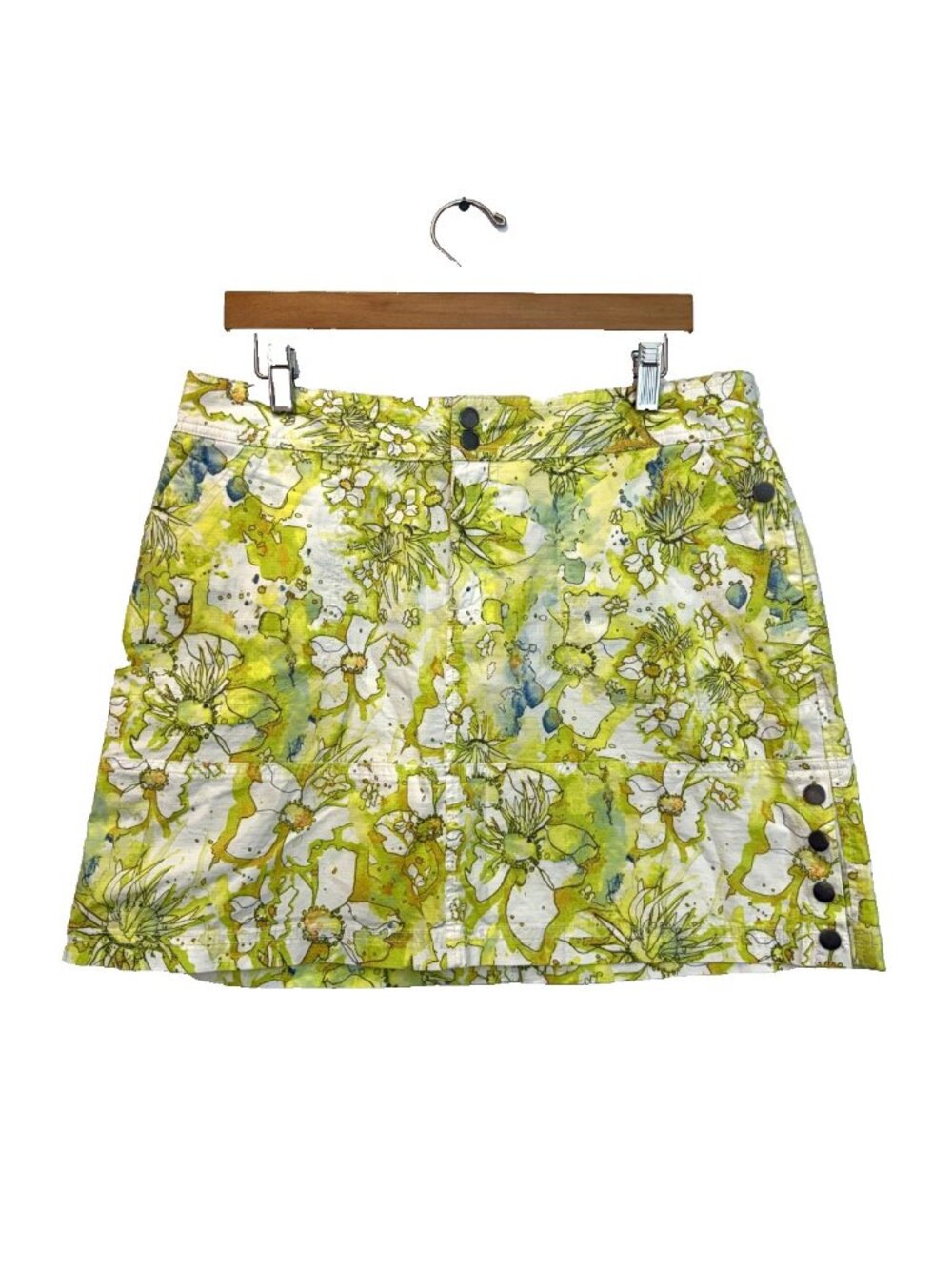Title Nine Women's Green Yellow Floral Brash Skirt Mini Length Size 10 Stretch